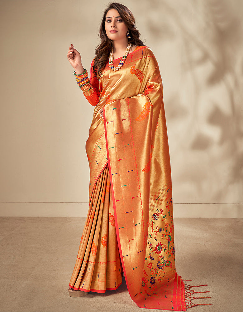 Pashu Silk Zari Silk Orange