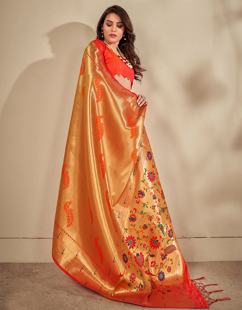 Pashu Silk Zari Silk Orange