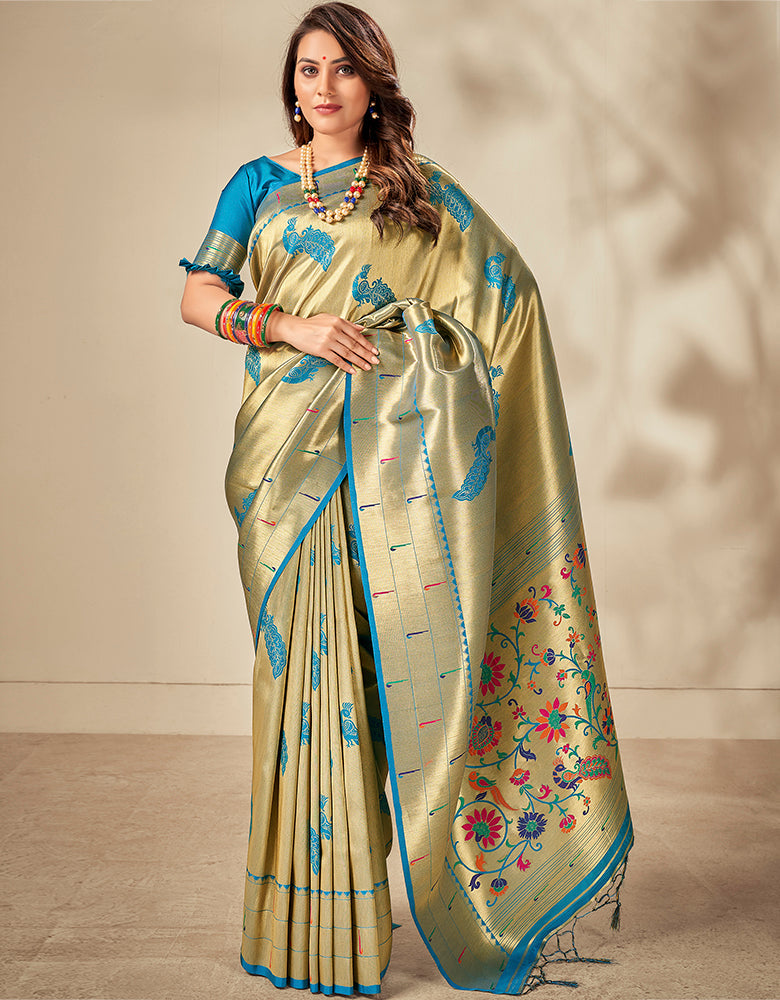 Pashu Silk Zari Silk Teal Blue