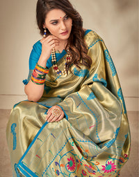 Pashu Silk Zari Silk Teal Blue