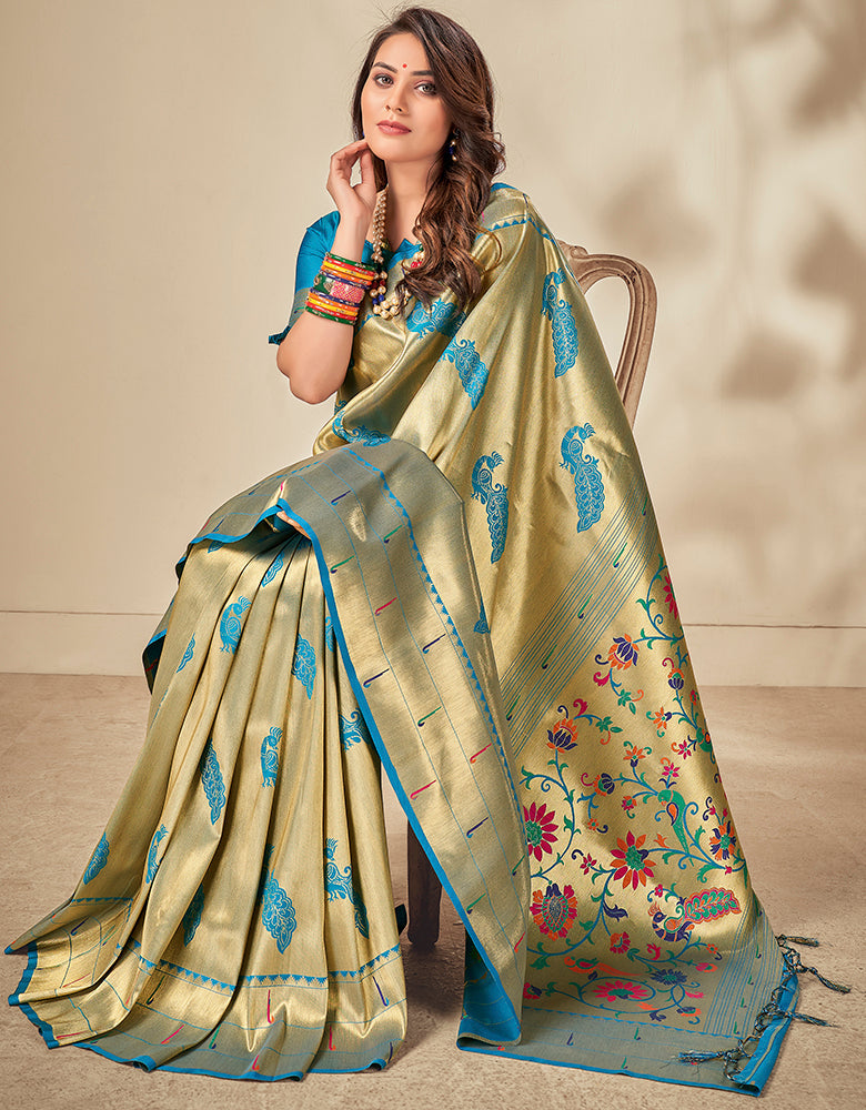 Pashu Silk Zari Silk Teal Blue