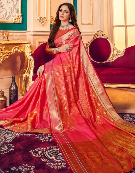 Rajkumari Khun Saree Pink & Orange