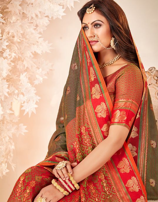 Rajmayuri Khun Saree Moss Green