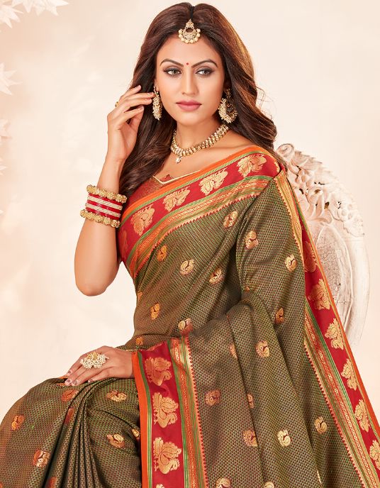 Rajmayuri Khun Saree Moss Green