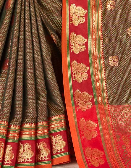 Rajmayuri Khun Saree Moss Green