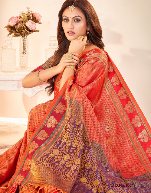 Rajmayuri Khun Saree Orange