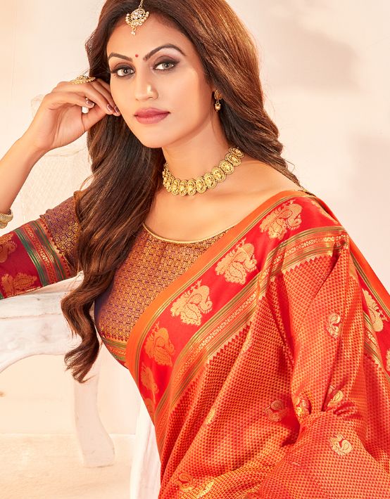 Rajmayuri Khun Saree Orange