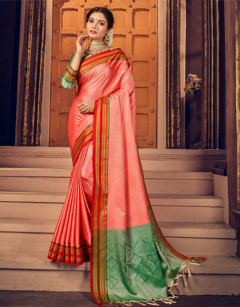 Rajsundari Khun Saree Salmon Pink