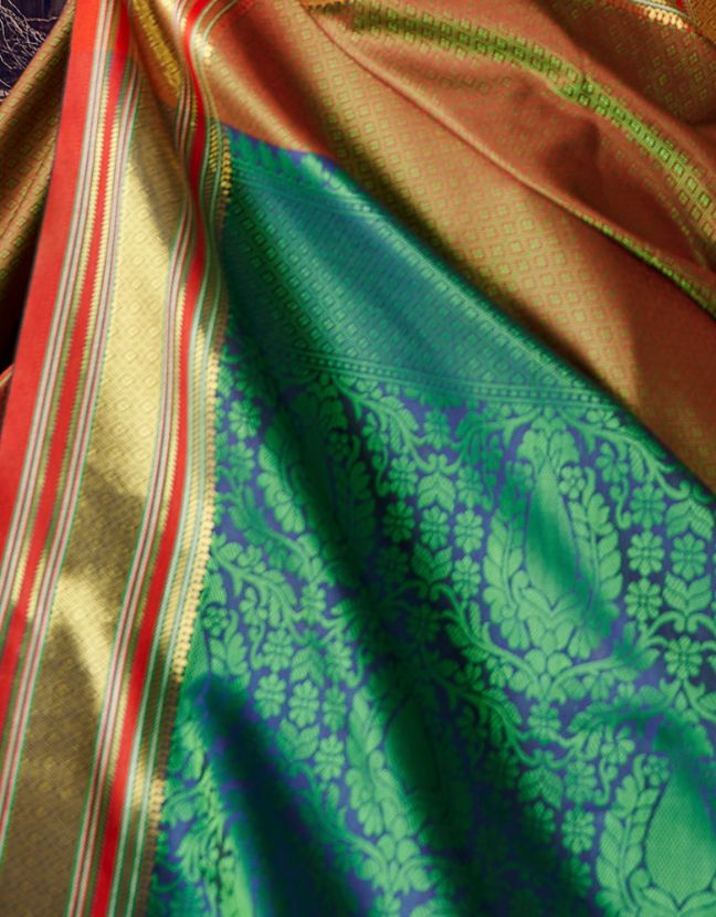 Rajtilak Khun Saree Tangerine & Green