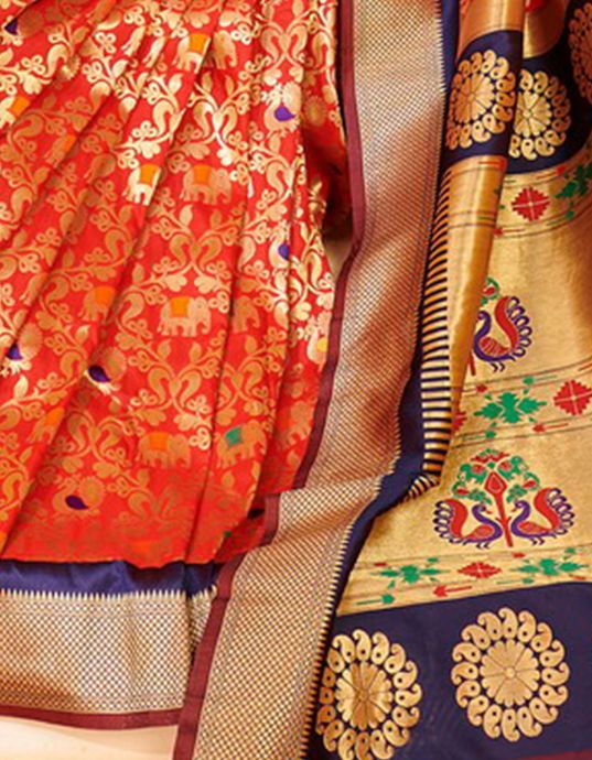 Silk Paithani Silk Saree Orange