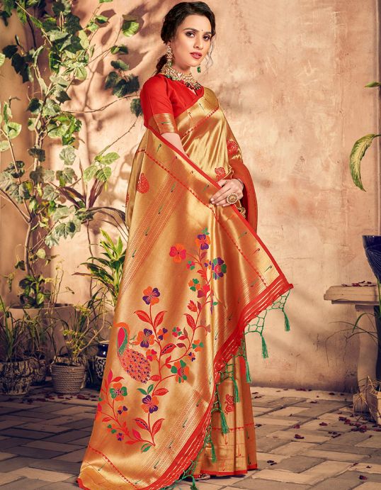 Silk Sanatan Cotton Saree Golden & Amber