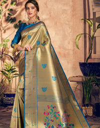 Silk Sanatan Cotton Saree Golden & Blue