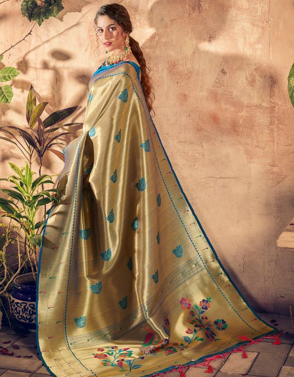 Silk Sanatan Cotton Saree Golden & Blue