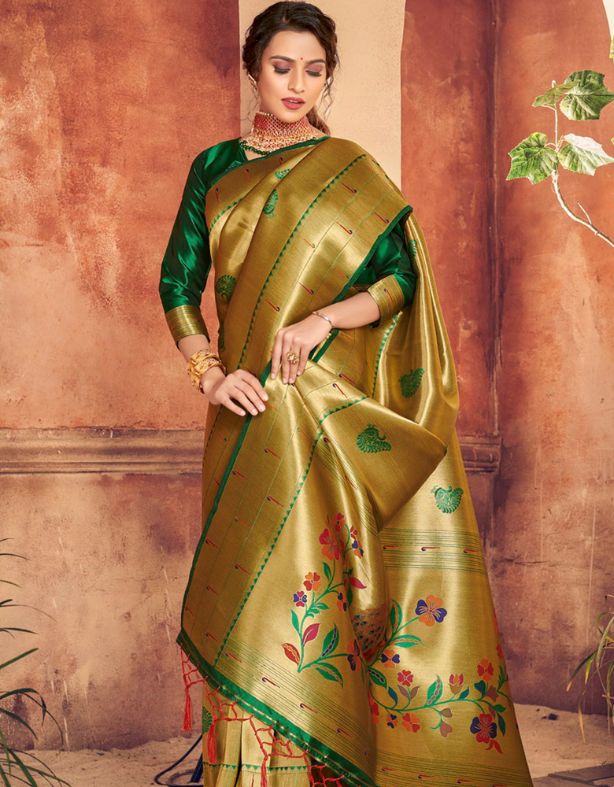 Silk Sanatan Cotton Saree Golden & Green