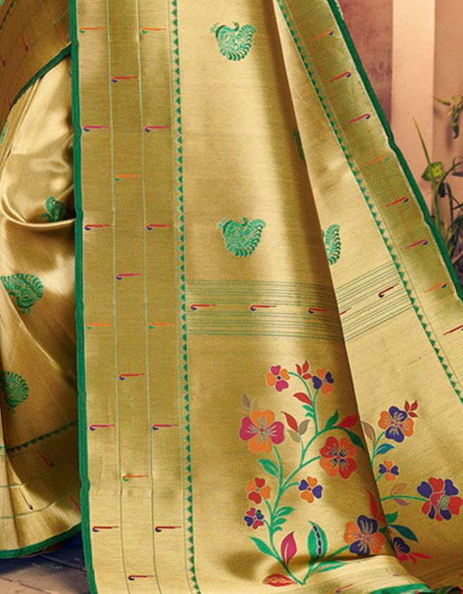 Silk Sanatan Cotton Saree Golden & Green