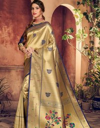 Silk Sanatan Cotton Saree Golden & Navy Blue