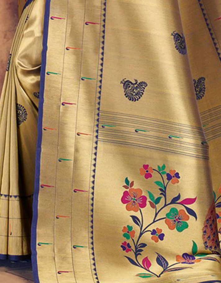 Silk Sanatan Cotton Saree Golden & Navy Blue