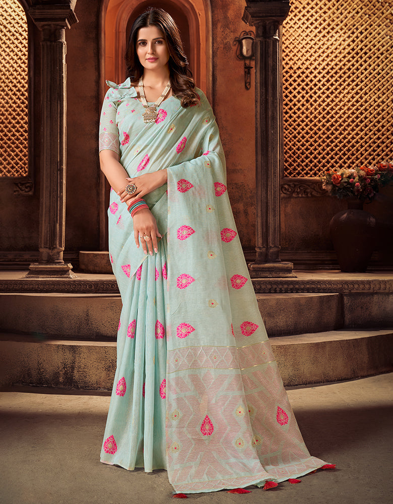 Kotton Vastra Akarshan Saree Sky Blue (KV/V5)