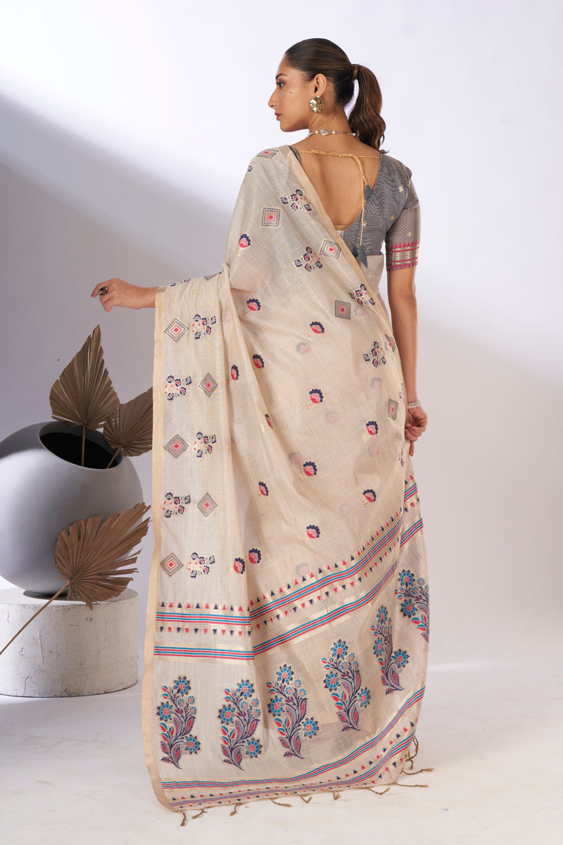 Barkha Cotton In Beige and Dark Blue