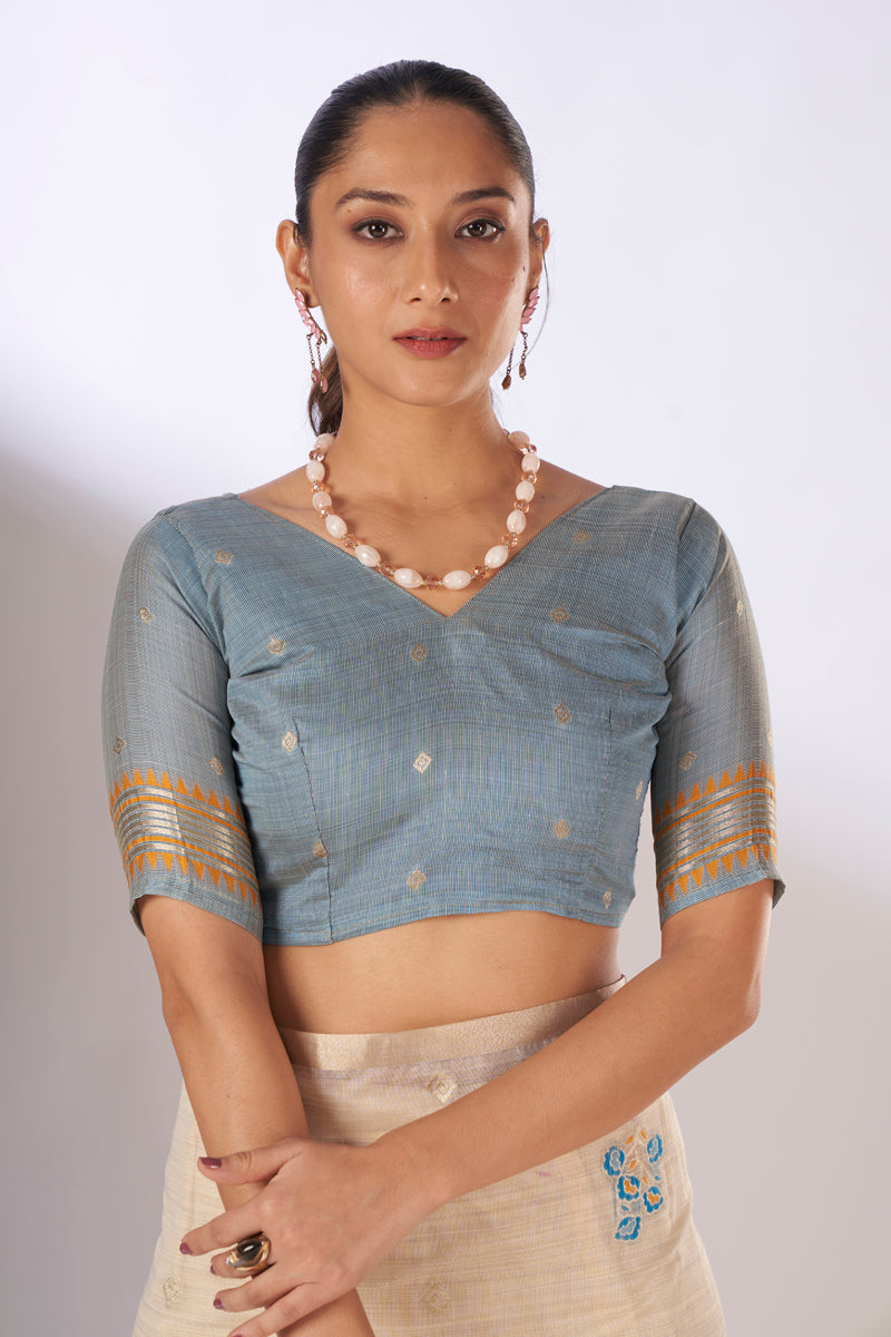 Barkha Cotton In Beige and Dark Blue