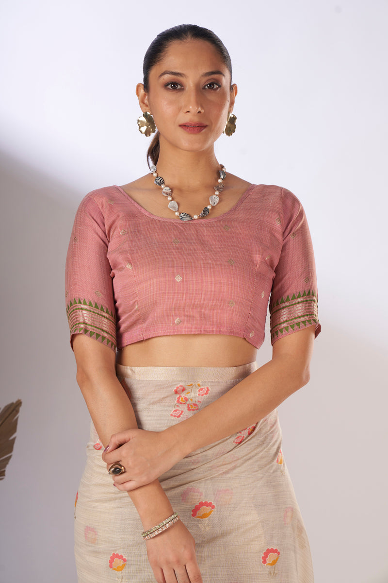 Barkha Cotton In Beige and Coral Pink