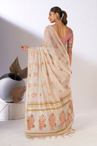 Barkha Cotton In Beige and Coral Pink