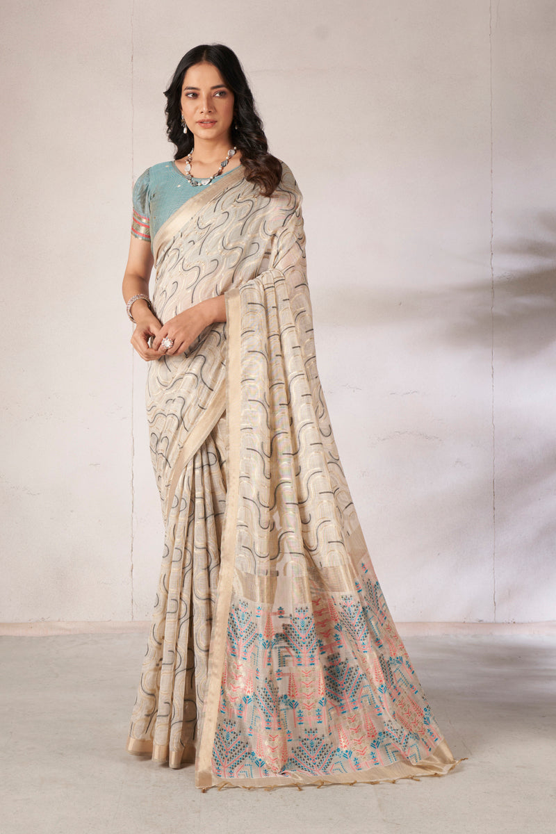 Zaika Cotton In Beige And Grey