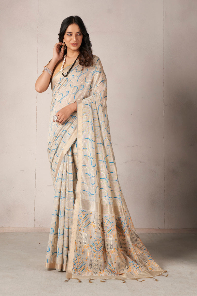 Zaika Cotton In Beige And Blue