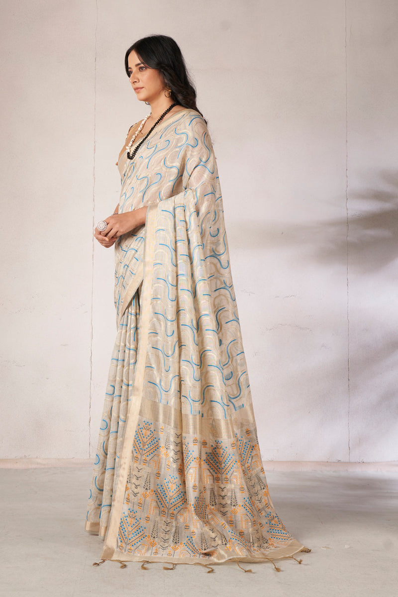 Zaika Cotton In Beige And Blue