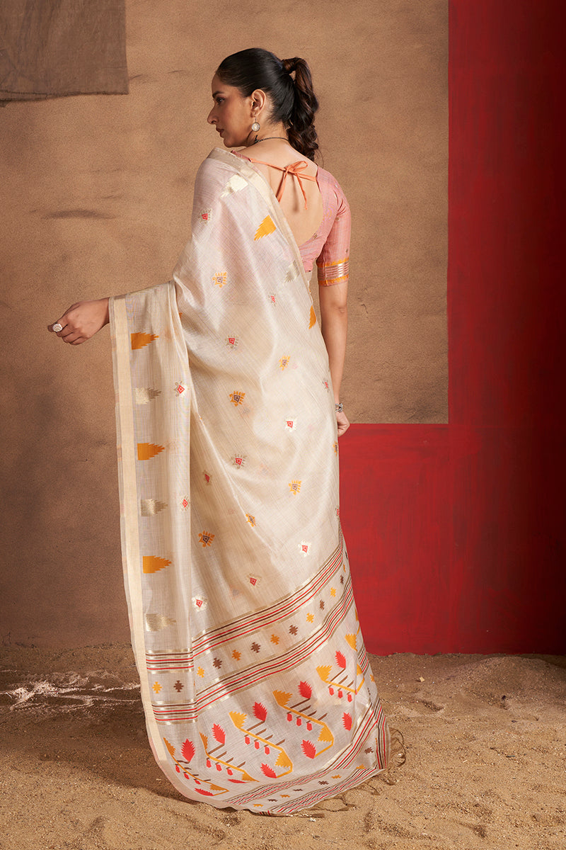 Aastha Cotton In Beige with Red And Yellow