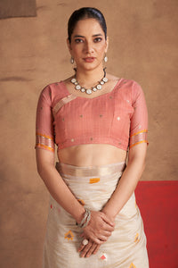 Aastha Cotton In Beige With Neon Pink And Green