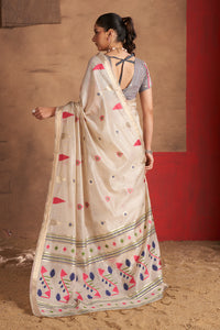 Aastha Cotton In Beige With Hot Pink And Teal