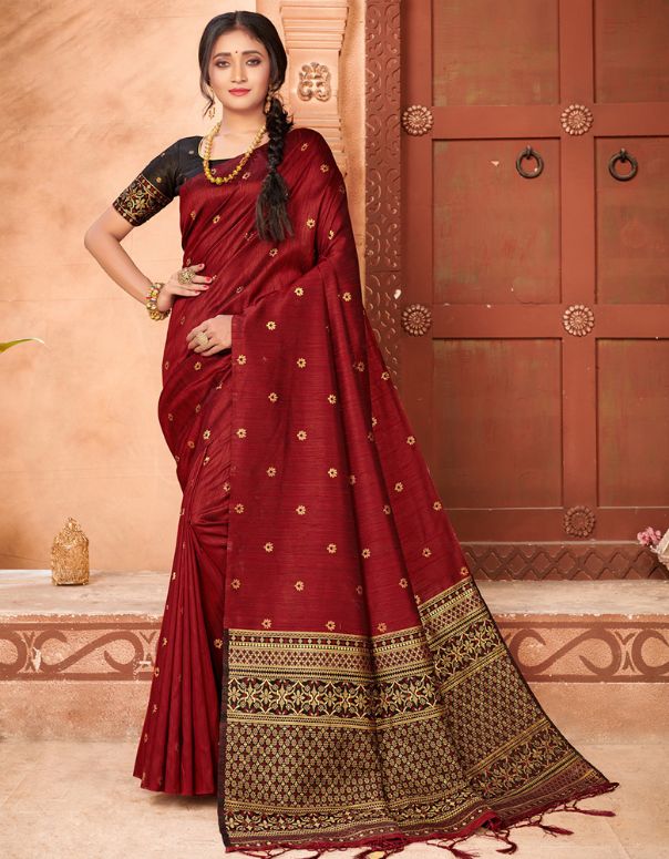 Taraash V-1 Raw Silk Saree Blood Red