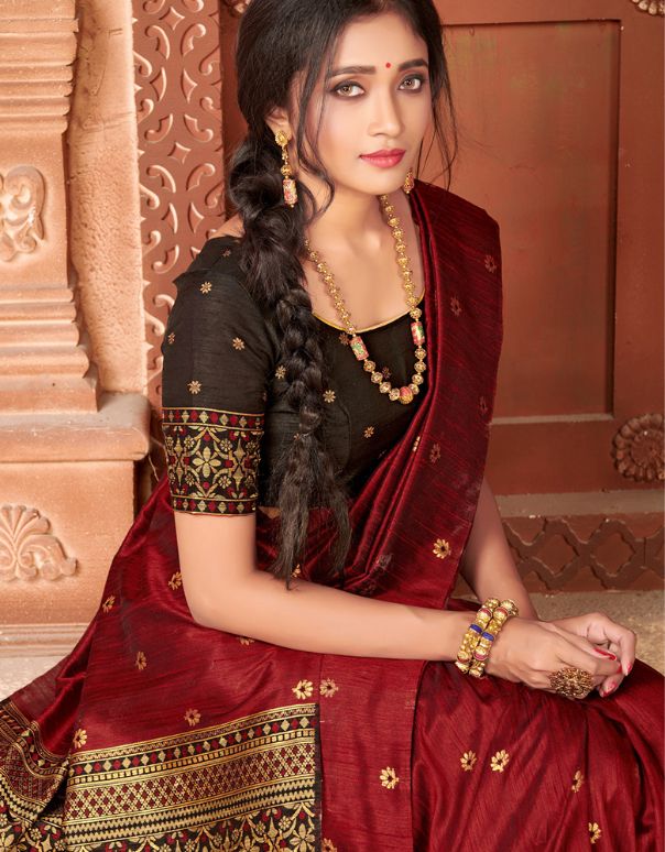 Taraash V-1 Raw Silk Saree Blood Red