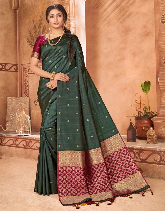 Taraash V-1 Raw Silk Saree Dark Green