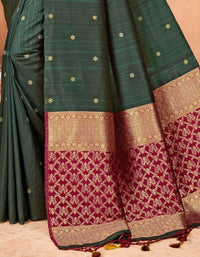 Taraash V-1 Raw Silk Saree Dark Green