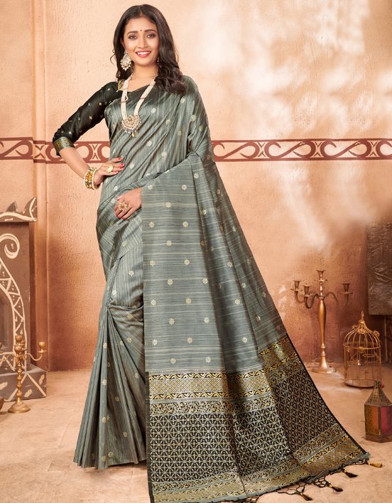 Taraash V-1 Raw Silk Saree Grey