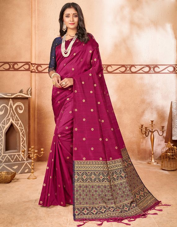 Taraash V-1 Raw Silk Saree Hot Pink