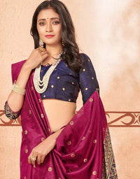 Taraash V-1 Raw Silk Saree Hot Pink