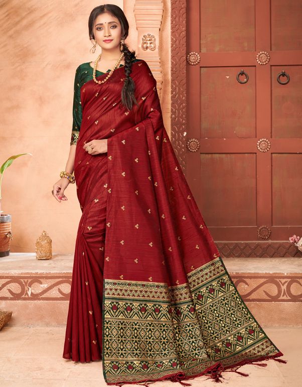 Taraash V-1 Raw Silk Saree Maroon