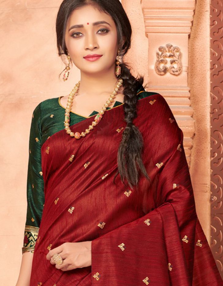 Taraash V-1 Raw Silk Saree Maroon