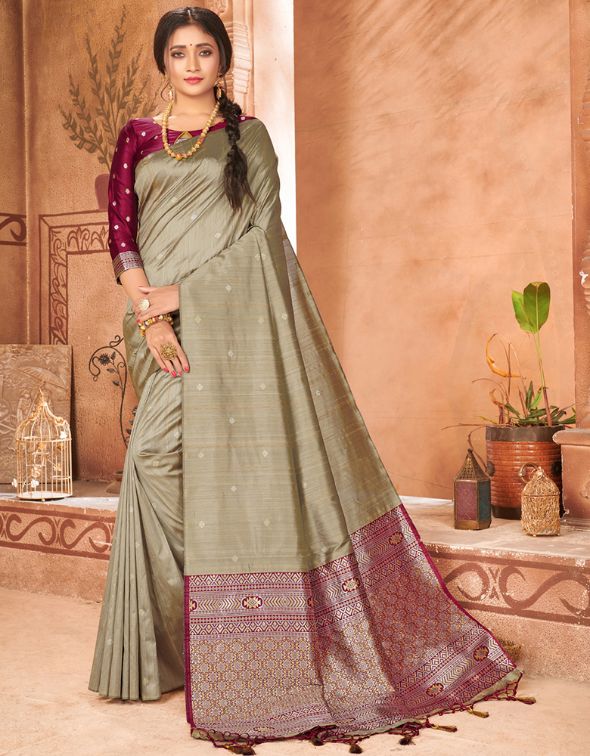 Taraash V-1 Raw Silk Saree Pista Green