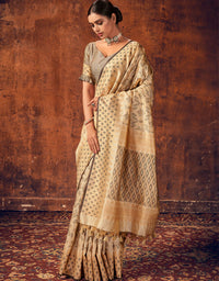 The Heart Story Handloom Cotton Saree Beige