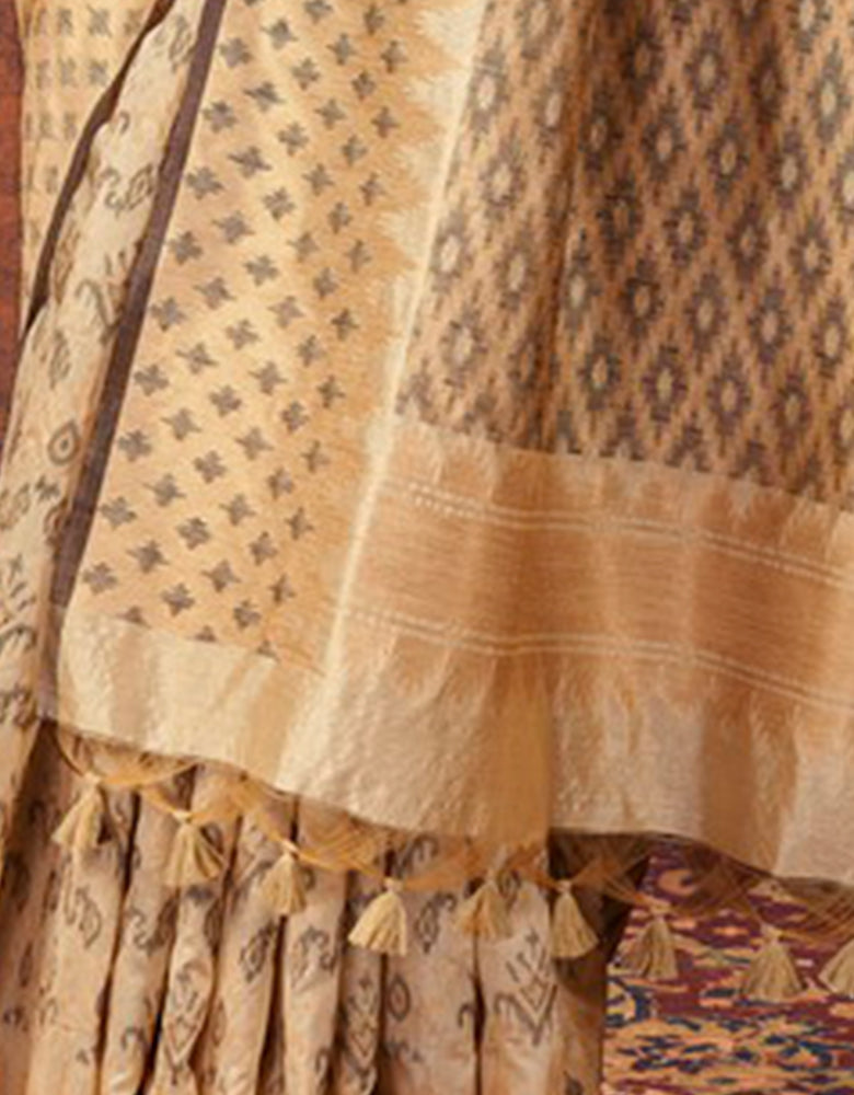 The Heart Story Handloom Cotton Saree Beige