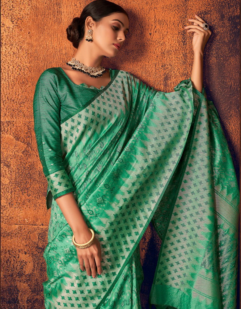 The Heart Story Handloom Cotton Saree Dark Green