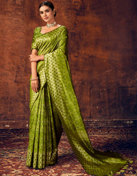 The Heart Story Handloom Cotton Saree Moss Green