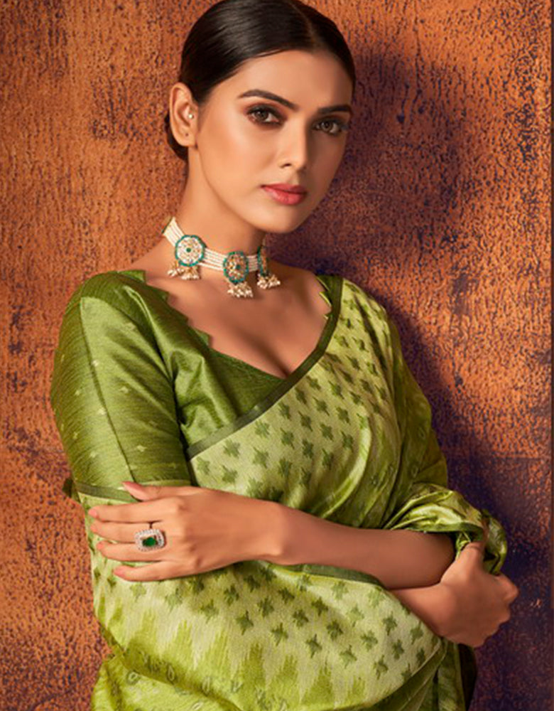 The Heart Story Handloom Cotton Saree Moss Green