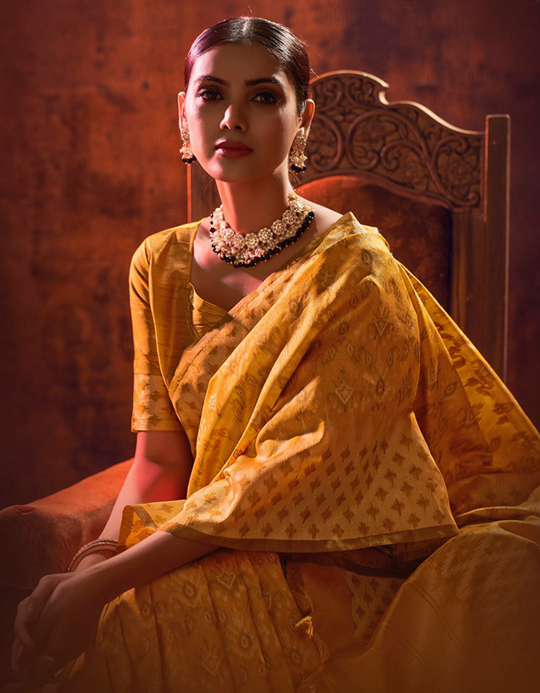 The Heart Story Handloom Cotton Saree Mustard Yellow