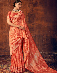 The Heart Story Handloom Cotton Saree Orange