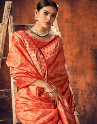 The Heart Story Handloom Cotton Saree Orange